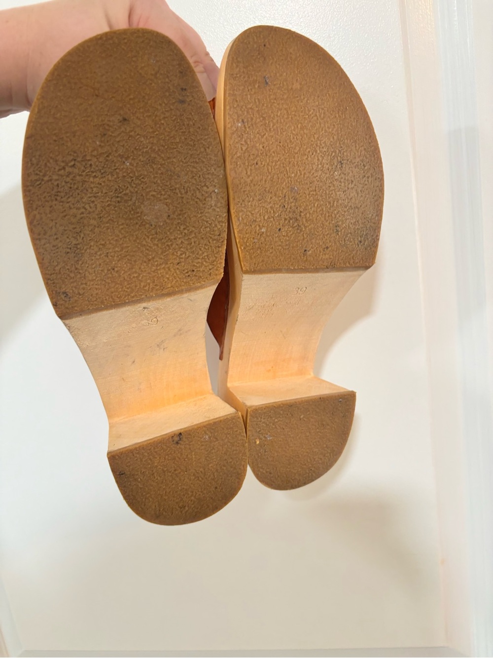 Swedish Hasbeens Anette High Tan Crossband Leather Clogs - Picture 11 of 16